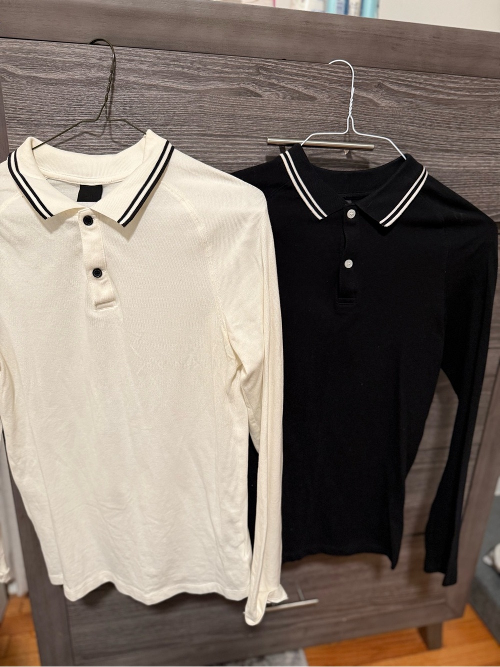 H&M Classic Polo Long Sleeve Tops in off White and Black - Size XS